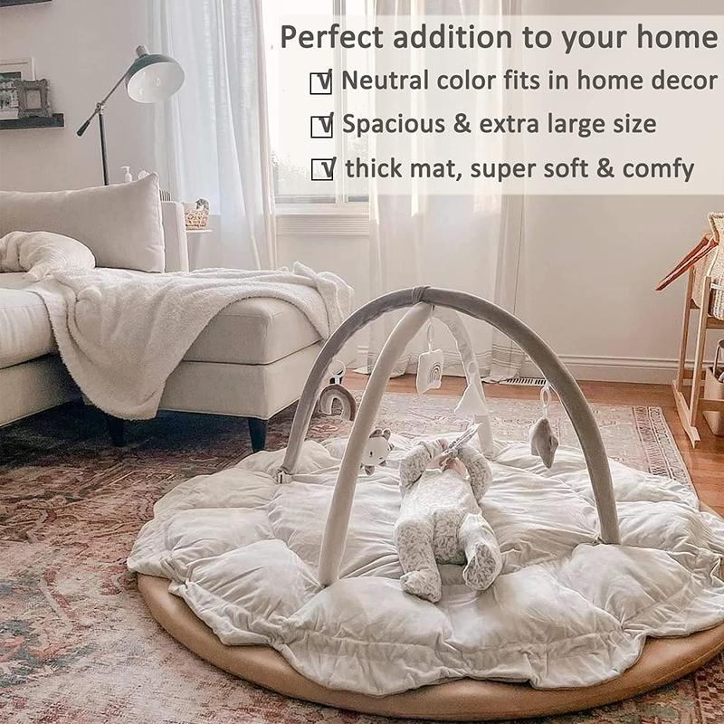 5-in-1 Thick & Plush Baby Play Gym, Tummy Time Play Mat with 6 Toys, Cat Bed