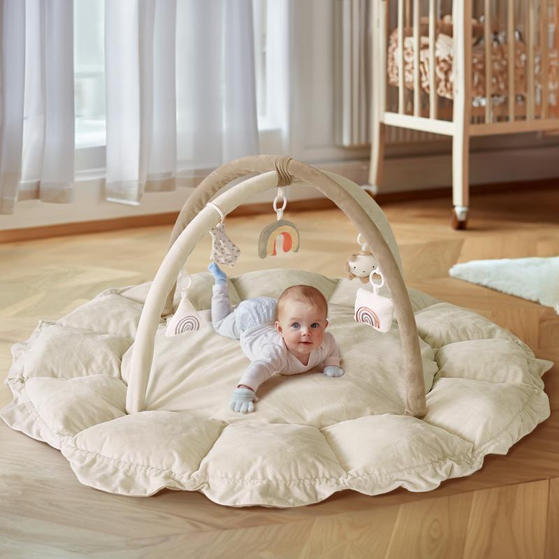 5-in-1 Thick & Plush Baby Play Gym, Tummy Time Play Mat with 6 Toys, Cat Bed