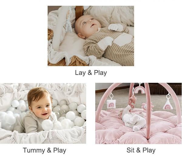 5-in-1 Thick & Plush Baby Play Gym, Tummy Time Play Mat with 6 Toys, Cat Bed