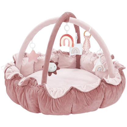 5-in-1 Thick & Plush Baby Play Gym, Tummy Time Play Mat with 6 Toys, Cat Bed