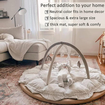 5-in-1 Thick & Plush Baby Play Gym, Tummy Time Play Mat with 6 Toys, Cat Bed