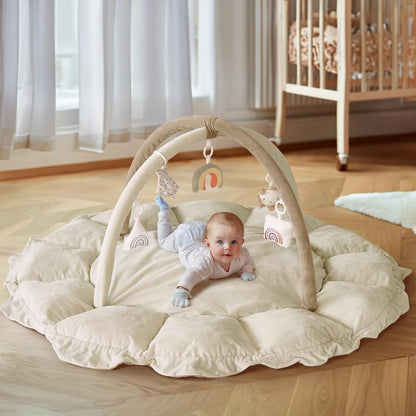 5-in-1 Thick & Plush Baby Play Gym, Tummy Time Play Mat with 6 Toys, Cat Bed