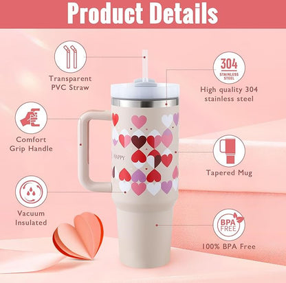 40 Oz Tumbler With Handle Straw Insulated, Stainless Steel Spill Proof Vacuum Coffee Cup